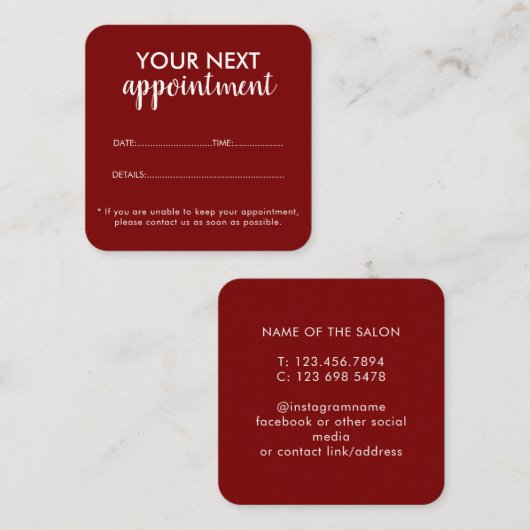 Trendy Modern Salon Appointment Reminder Card Afsprakenkaartje (Voorkant / Achterkant)