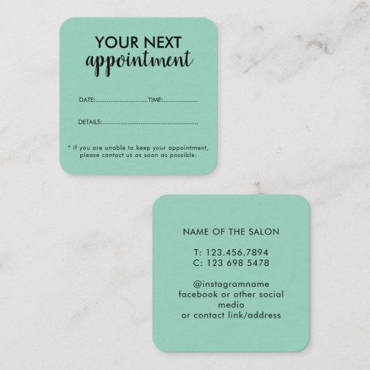 Trendy Modern Salon Appointment Reminder Card Afsprakenkaartje (Voorkant / Achterkant)