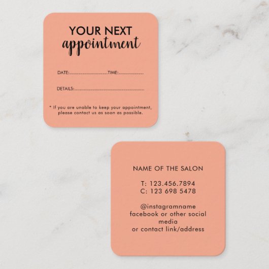 Trendy Modern Salon Appointment Reminder Card Afsprakenkaartje (Voorkant / Achterkant)