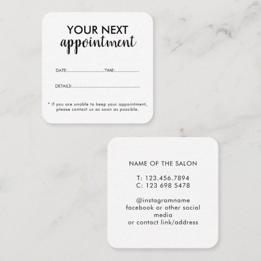 Trendy Modern Salon Appointment Reminder Card Afsprakenkaartje (Voorkant / Achterkant)
