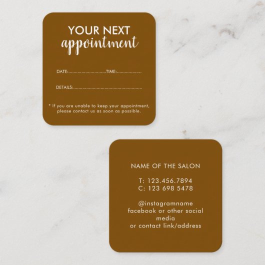 Trendy Modern Salon Appointment Reminder Card Afsprakenkaartje (Voorkant / Achterkant)