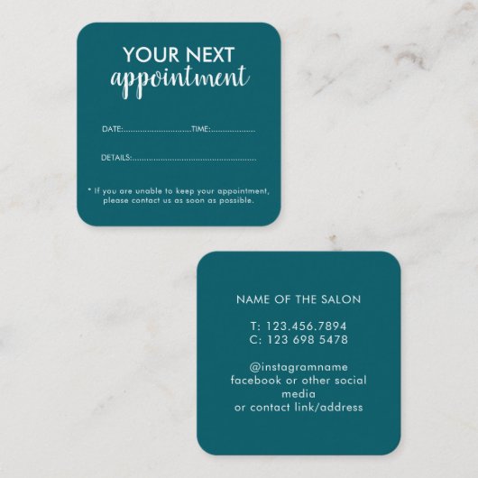 Trendy Modern Salon Appointment Reminder Card Afsprakenkaartje (Voorkant / Achterkant)