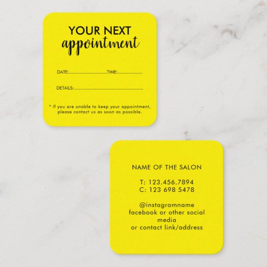 Trendy Modern Salon Appointment Reminder Card Afsprakenkaartje (Voorkant / Achterkant)