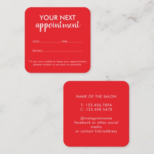 Trendy Modern Salon Appointment Reminder Card Afsprakenkaartje (Voorkant / Achterkant)