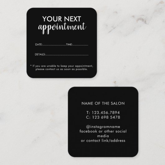 Trendy Modern Salon Appointment Reminder Card Afsprakenkaartje (Voorkant / Achterkant)