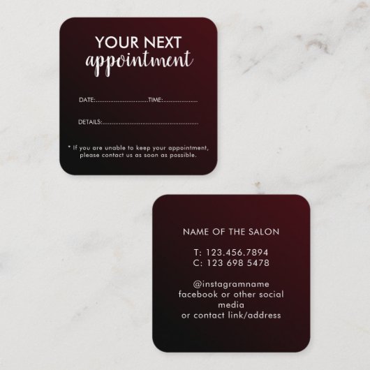 Trendy Modern Salon Appointment Reminder Card Afsprakenkaartje (Voorkant / Achterkant)