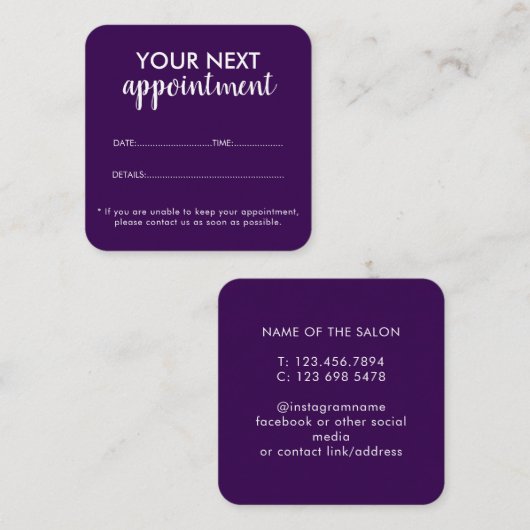 Trendy Modern Salon Appointment Reminder Card Afsprakenkaartje (Voorkant / Achterkant)