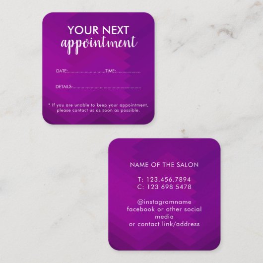 Trendy Modern Salon Appointment Reminder Card Afsprakenkaartje (Voorkant / Achterkant)