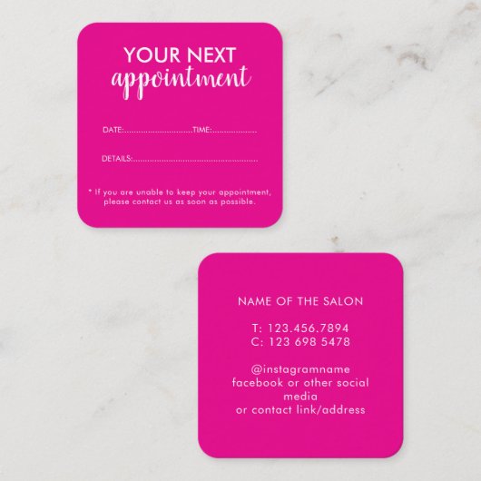 Trendy Modern Salon Appointment Reminder Card Afsprakenkaartje (Voorkant / Achterkant)