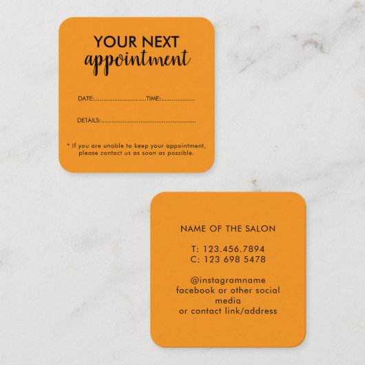 Trendy Modern Salon Appointment Reminder Card Afsprakenkaartje (Voorkant / Achterkant)