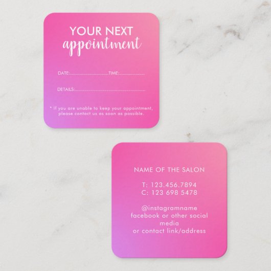 Trendy Modern Salon Appointment Reminder Card Afsprakenkaartje (Voorkant / Achterkant)
