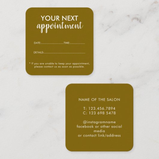 Trendy Modern Salon Appointment Reminder Card Afsprakenkaartje (Voorkant / Achterkant)