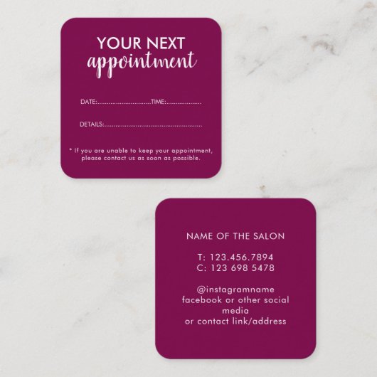Trendy Modern Salon Appointment Reminder Card Afsprakenkaartje (Voorkant / Achterkant)