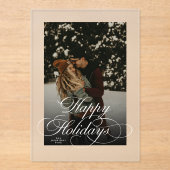 Trendy Modern Script & Arch 1 Photo Christmas Card Acryl Uitnodigingen (Voorkant)