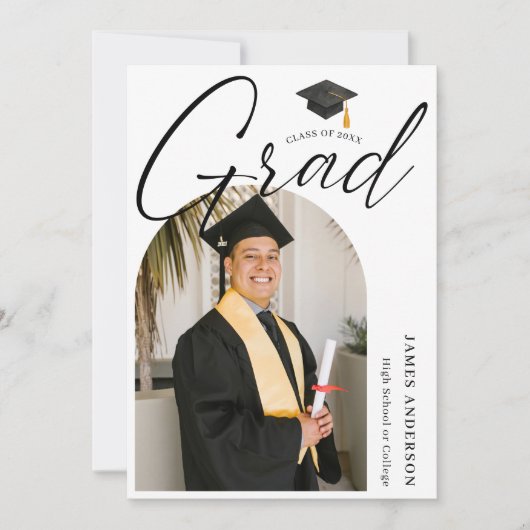 Trendy Modern Script Arch Photo Graduation  Aankondiging (Voorkant)