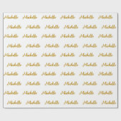 Trendy Modern Script Custom Name wit en goud Cadeaupapier (Vlak)