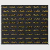 Trendy Modern Script Custom Name Zwart en Goud Cadeaupapier (Vlak)