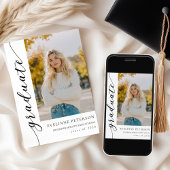Trendy modern script foto afstudeeruitnodiging kaart