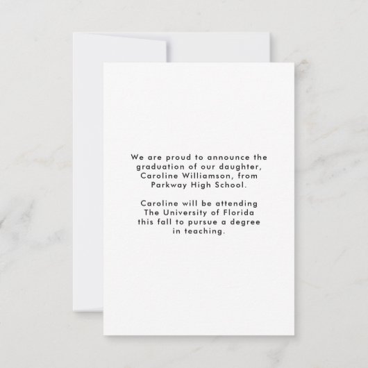 Trendy Modern Script Foto Afstuderen Aankondiging (Achterkant)