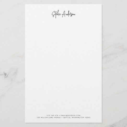 Trendy Modern Script minimalistisch gepersonalisee Briefpapier (Voorkant)
