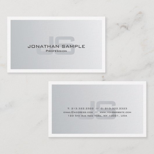 Trendy Modern Silver Look Stijlvol Monogram Plain Visitekaartje (Voorkant / Achterkant)