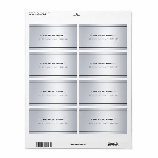 Trendy Modern Silver Sjabloon Verzendadres Etiket (Full Sheet)
