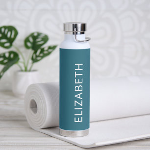 Trendy Modern Simple Personal Name Blauwgroen Blue Waterfles