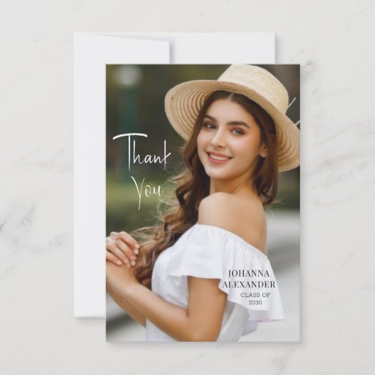 Trendy Modern Simple Photo Afstuderen Bedankkaart (Voorkant)