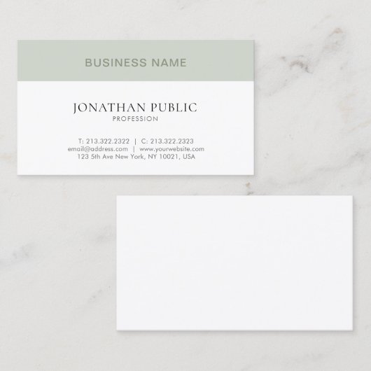 Trendy Modern Simple Plain Beige Green White Visitekaartje (Voorkant / Achterkant)