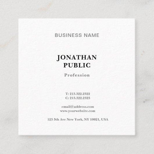 Trendy Modern Simple Professional Cool-Sjabloon Vierkante Visitekaartje (Voorkant)