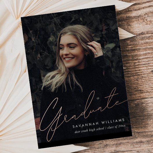 Trendy Modern Simple Script Two Photo Afstuderen Folie Uitnodiging