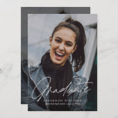 Trendy Modern Simple Script Two Photo Afstuderen Kaart (Voorkant / Achterkant)