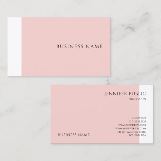 Trendy Modern Simple Sjabloon Blush Pink Elegant Visitekaartje (Voorkant / Achterkant)