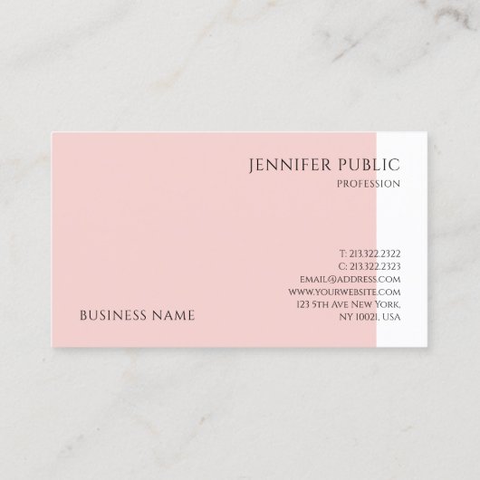 Trendy Modern Simple Sjabloon Blush Pink Elegant Visitekaartje (Achterkant)