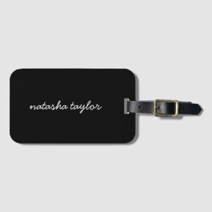 Trendy Modern Solid Black Script Monogram Bagagelabel