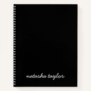 Trendy Modern Solid Black Script Monogram naam Notitieboek