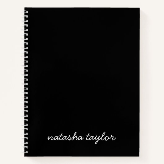Trendy Modern Solid Black Script Monogram naam Notitieboek (Voorkant)