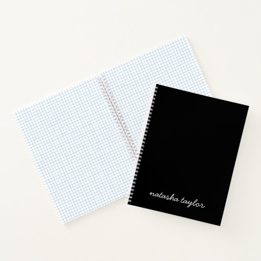 Trendy Modern Solid Black Script Monogram naam Notitieboek (Binnen)