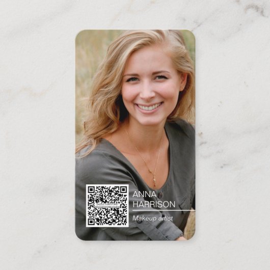 Trendy Modern Stijlvolle QR-codefoto Visitekaartje (Voorkant)