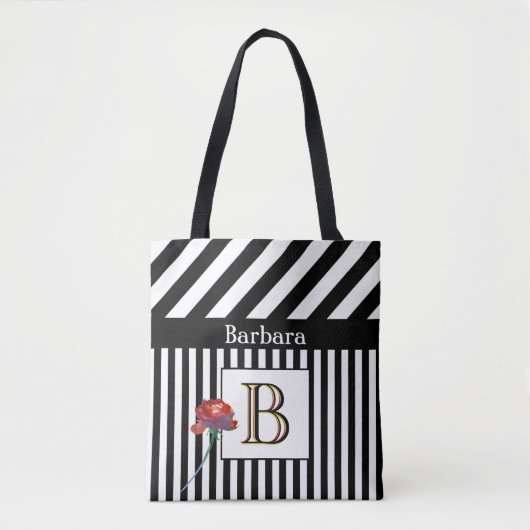 Trendy Modern Stripes Monogram Name Tote Bag (Voorkant)