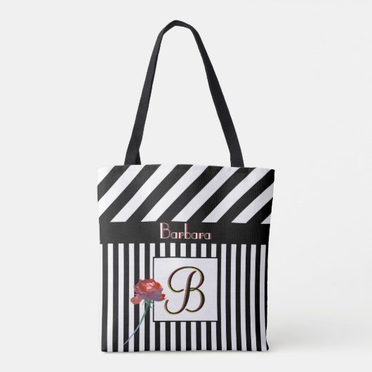 Trendy Modern Stripes Monogram Name Tote Bag (Achterkant)