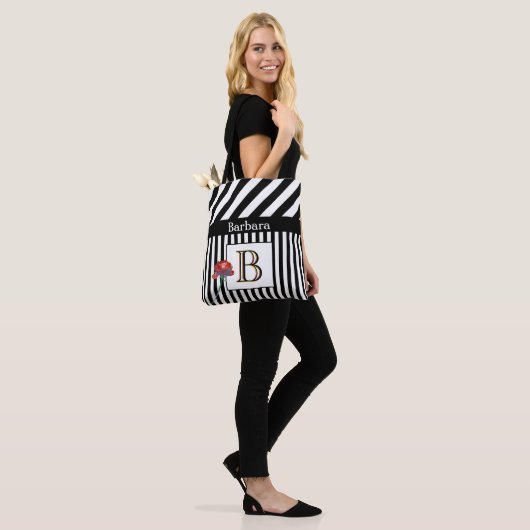 Trendy Modern Stripes Monogram Name  Tote Bag (Op model)