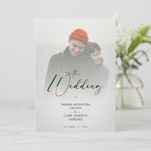Trendy Modern Transparency Vellum Effect Wedding Kaart (Staand voorkant)