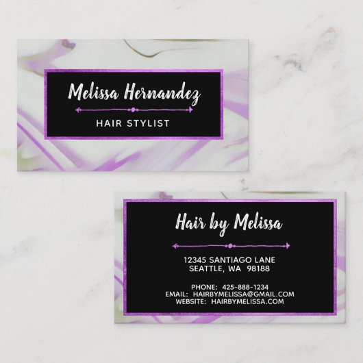 Trendy Modern Violet Paarse Marble Hand Lettered Visitekaartje (Voorkant / Achterkant)