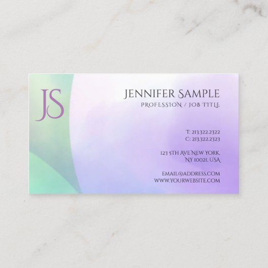 Trendy Modern Waterverf Monogram Eenvoudige Sjablo Visitekaartje (Achterkant)