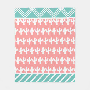 Trendy Modern White Cactus Silhouettes Blauwgroen Fleece Deken