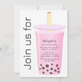 Trendy Modern White en Pink Boba Tea Birthday Kaart (Voorkant)