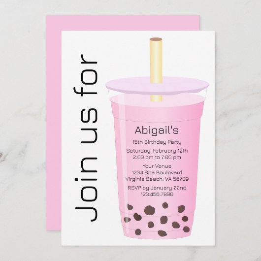 Trendy Modern White en Pink Boba Tea Birthday Kaart (Voorkant / Achterkant)