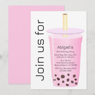 Trendy Modern White en Pink Boba Tea Birthday Kaart