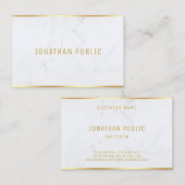Trendy Modern White Marble Gold Text Sjabloon Chic Visitekaartje (Voorkant / Achterkant)
